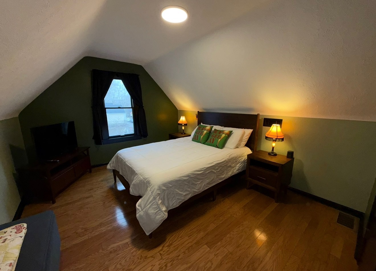 Finished bedroom at the Christmas Story House rentable loft
